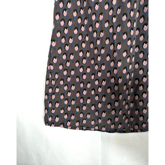 Tulle Anthropologie Shift Dress Medium M Bird Print Taupe Brown Mini Kawaii Cute - Picture 5 of 8